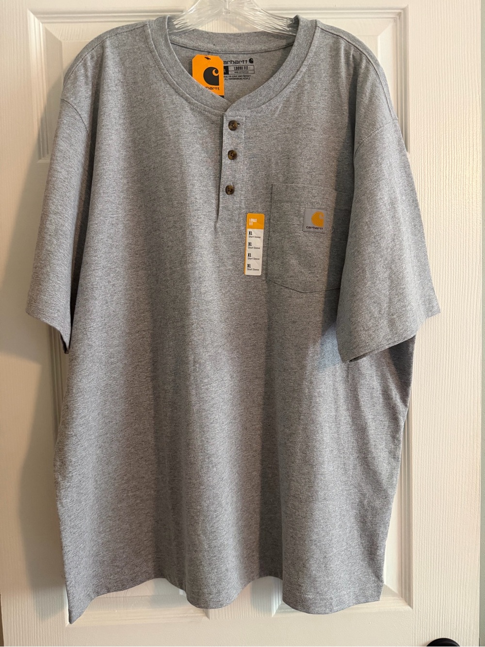 Carhartt Grey Short-Sleeve Henley with Chest Pocket Loose Fit